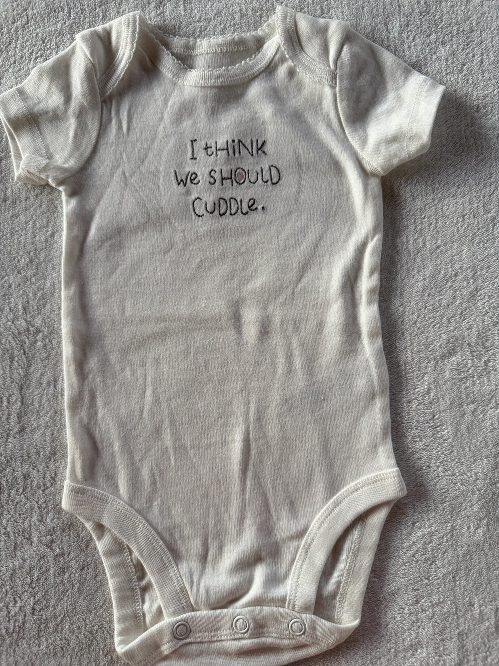 Carter's Cream Short-Sleeve One-Piece with 'I Think We Should Cuddle' Text